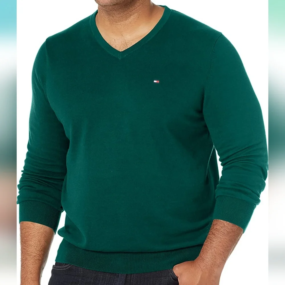 Tommy Hilfiger Mens Turquoise Cotton‎ V Neck Sweater Size Medium